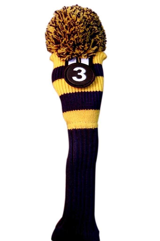 Majek #2, 3, 4, 5, 6 Hybrid Combo Pack Rescue Utility Blue & Yellow Golf Headcover Knit Pom Pom Retro Classic Vintage Head Cover