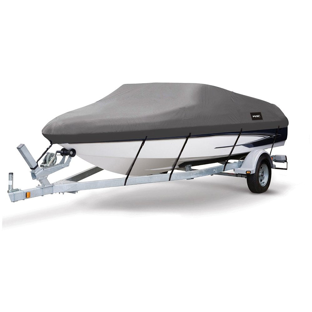 Msc Heavy Duty Oxford Ployester Made Trailerable Boat Cover,Fits V-Hull,Tri-Hull, Runabout Boat Cover (Model C - Length:16 '-18.