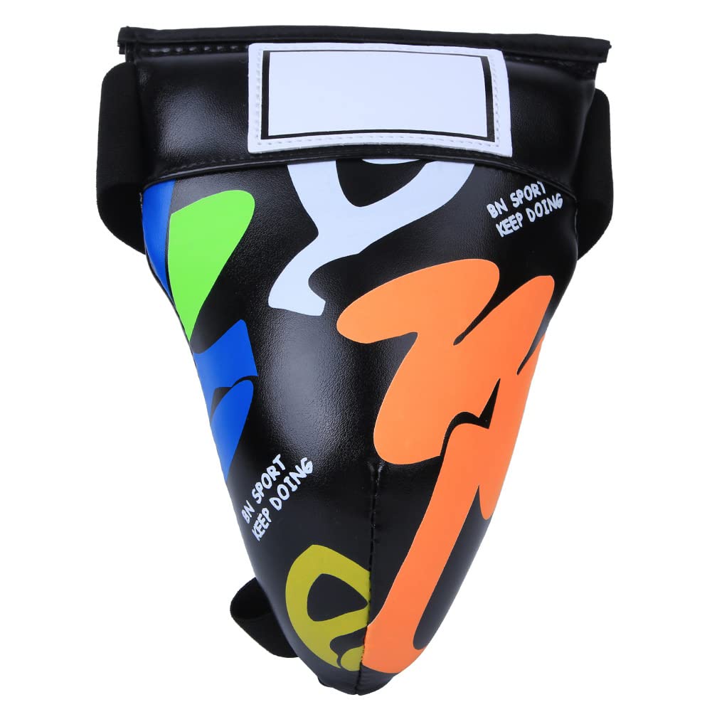 Spyminnpoo Children Groin Protector, Graffiti Jockstrap Groin Guard Gear For Boxing Sanda Taekwondo Muay Thai Training (Black)