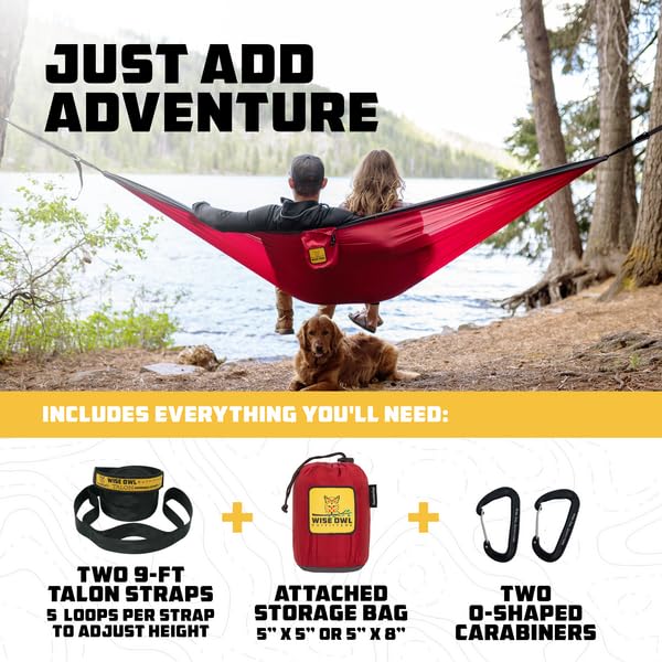 Wise Owl Outfitters Camping Hammock - Portable Hammock Double Hammock Camping up to 500lbs, Accessories for Outdoor, Indoor w/Tr