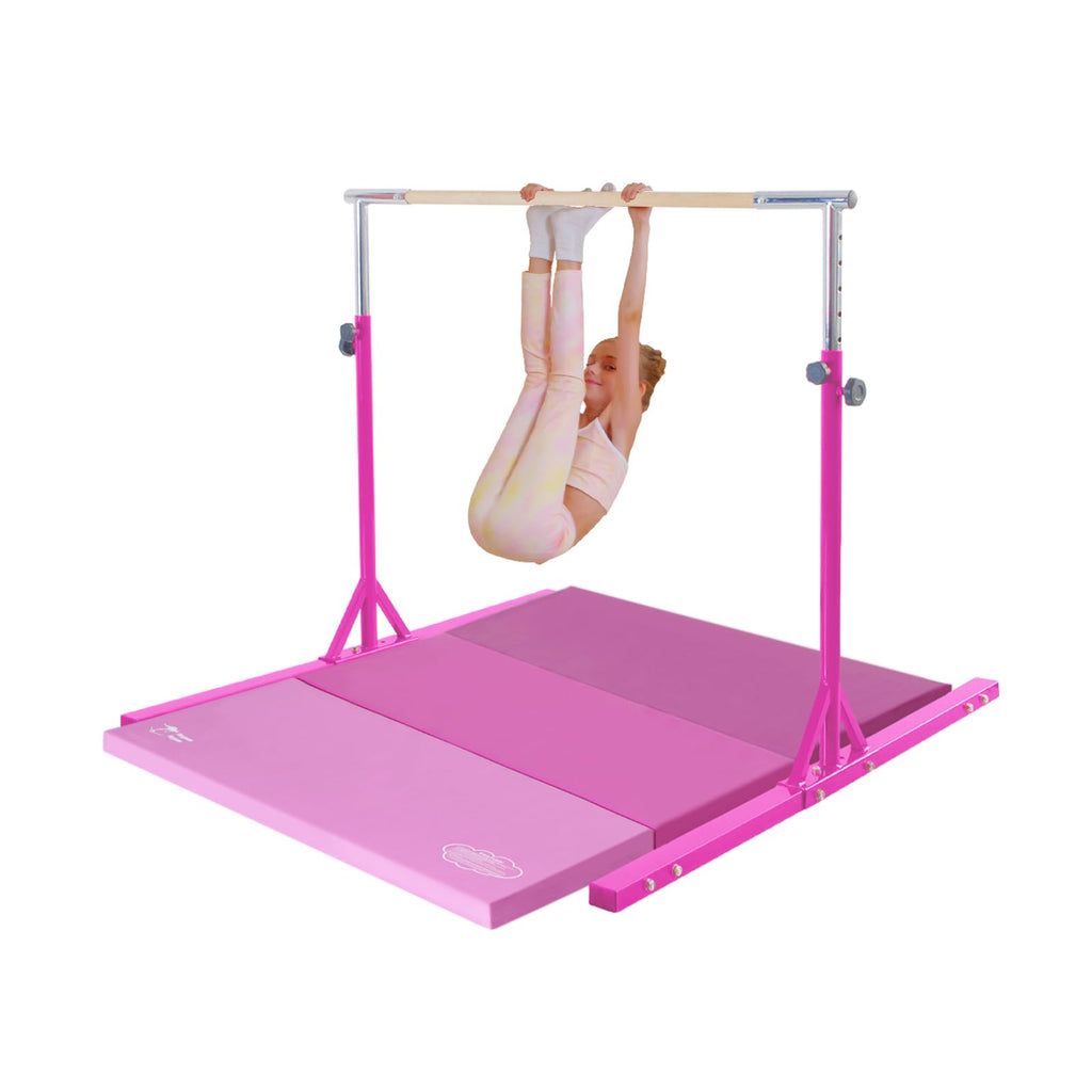 Kangaroo Hoppers Gymnastics Bar With Mat For Kids 3-15, Adjustable 35.4 ''-57.1 '' Gymnastics Horizontal Bars With Steel Frame &