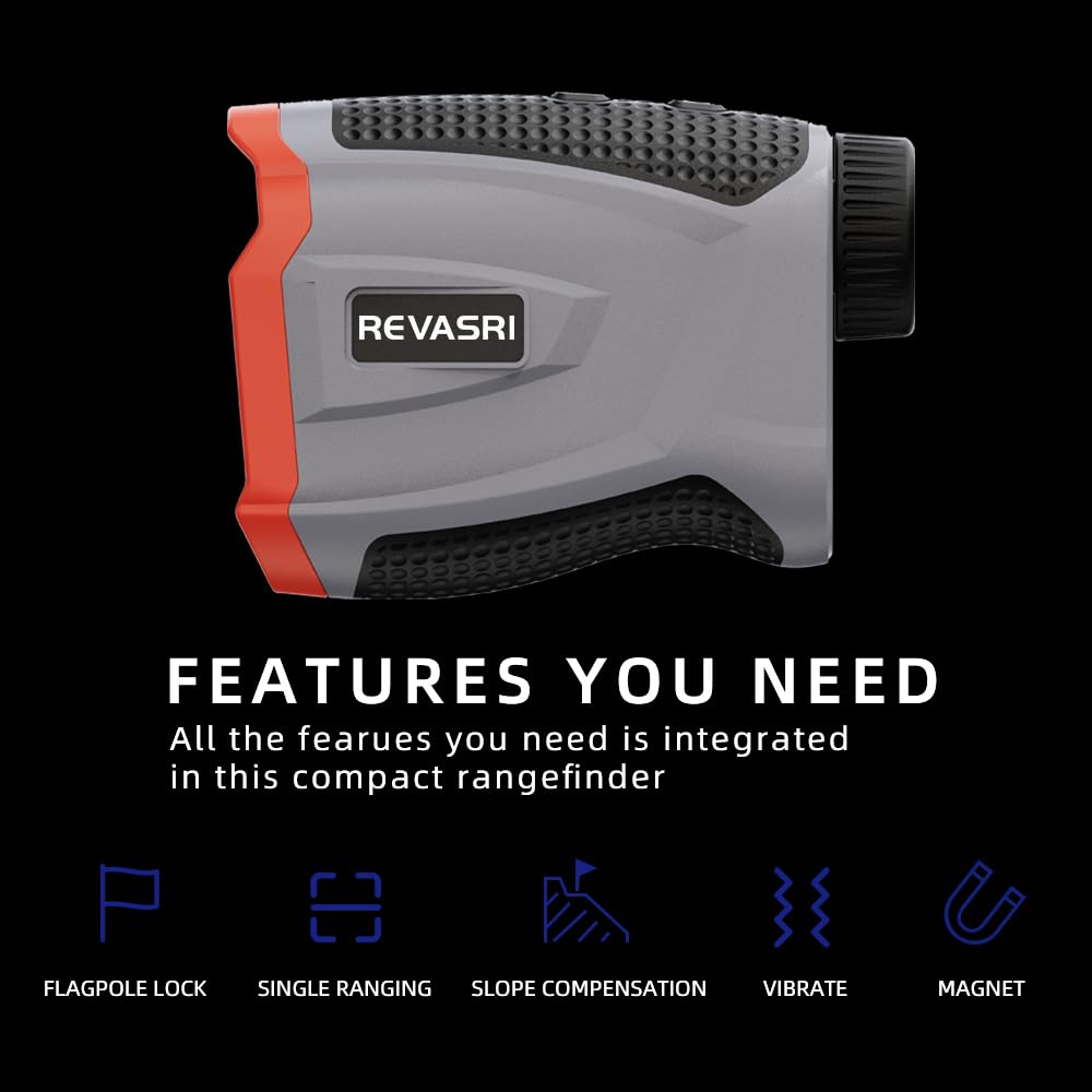 Revasri Range Finder For Golf, Golf Rangefinder With Pin Lock Vibraiton, Slope Compensation And Magnet, 1000 Yards Usb-C Charge