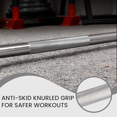 Fitvids 7FT Stardard Barbell for Weightlifting and Power Lifting - 300 Pound Capacity - 7FT, Chrome - 7-Foot, Black