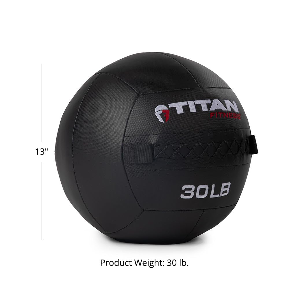 Titan Fitness 30 Lb Soft Shell Medicine Wall Ball With Poly-Composite Laminate Cross Texture Non-Slip Grip For Throwing, Core St