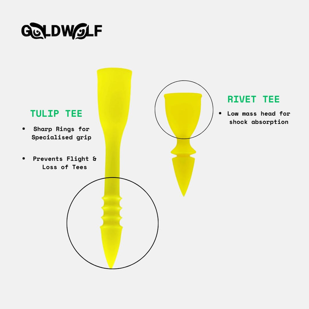 Goldwolf Designer Golf Tees: Grip The Ground, Do Not Fly, Unbreakable, Outlasting, Non-Littering, Non-Time-Wasting (2 Tulip & 2