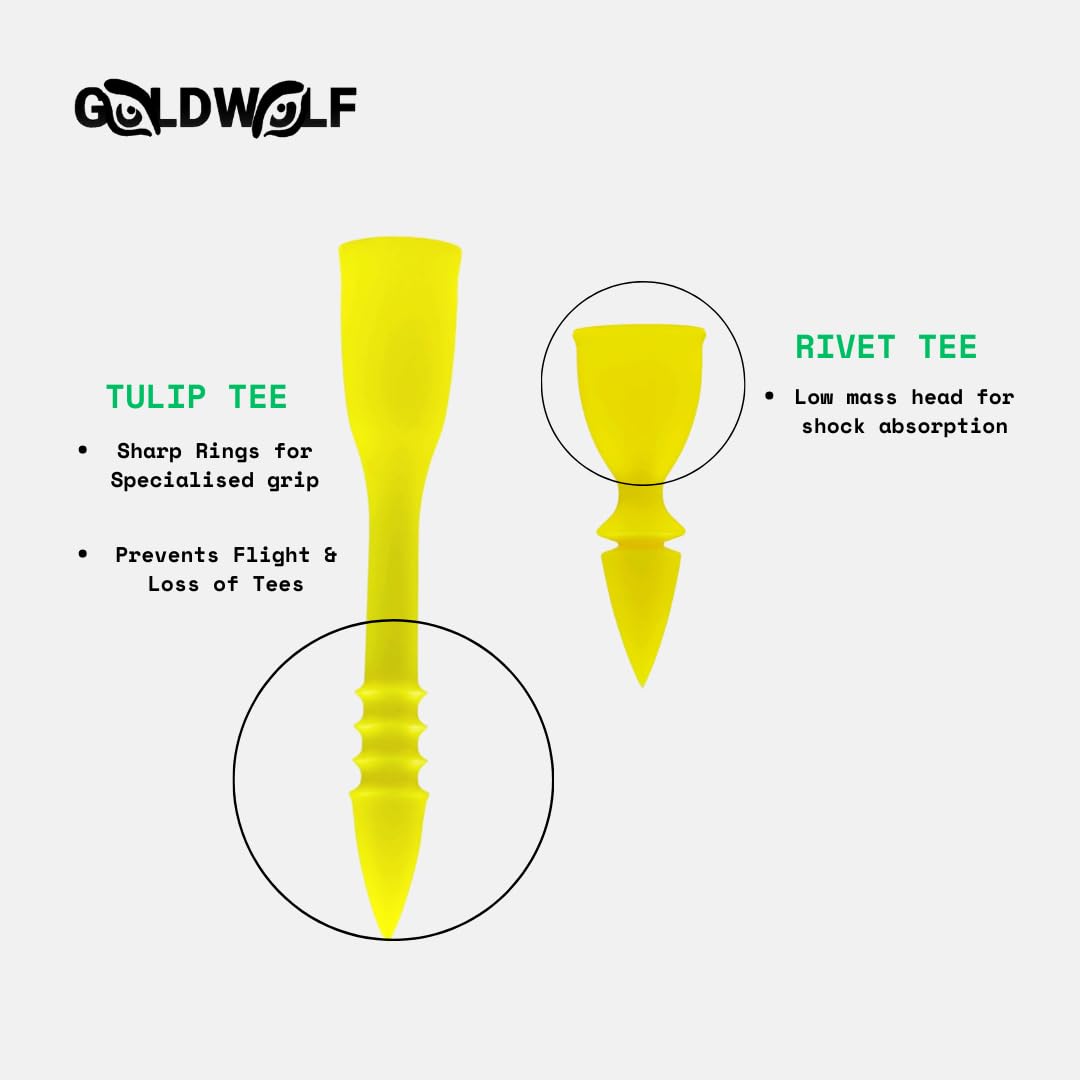 Goldwolf Designer Golf Tees: Grip The Ground, Do Not Fly, Unbreakable, Outlasting, Non-Littering, Non-Time-Wasting (2 Tulip & 2