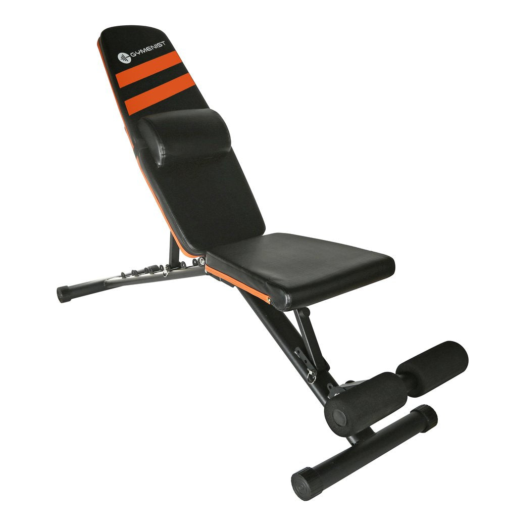 Gymenist Exercise Bench Adjustable Foldable Compact Workout Weight Bench Easy To Carry No Assembly Needed, Black-Orange (Fold-11