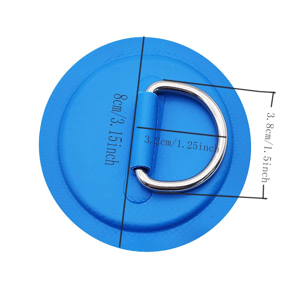 6Pieces Pad/Patch D Rings For Pvc Inflatable Boat Canoe Raft Stainless Steel D-Ring Dinghy Kayak Surfboard Paddle Board (Blue)