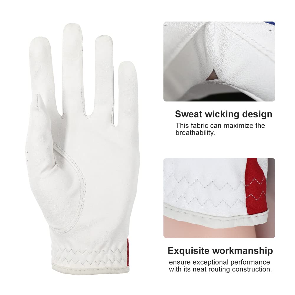 Golters Golf Gloves For Men And Women Left Hand For Right Handed Golfer The American Flag Pattern Synthetic Leather Lycra Fiber