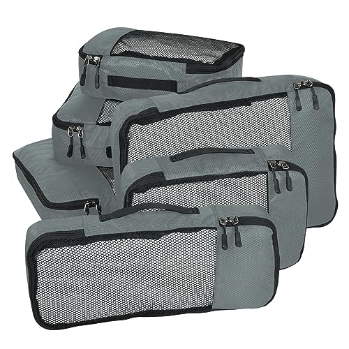 Fatmug Polyester Packing Cubes Travel Bag Organiser Set Of 6 (1 Large, 2 Medium, 2 Small And 1 Slim) Grey