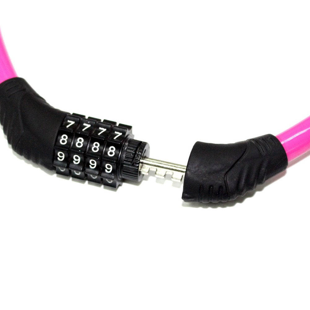 Sanwo Security Bike Lock 4 Digit Resettable Combination Cable Lock For Bicycle , 2 Feet X 1/2 Inch (Pink)