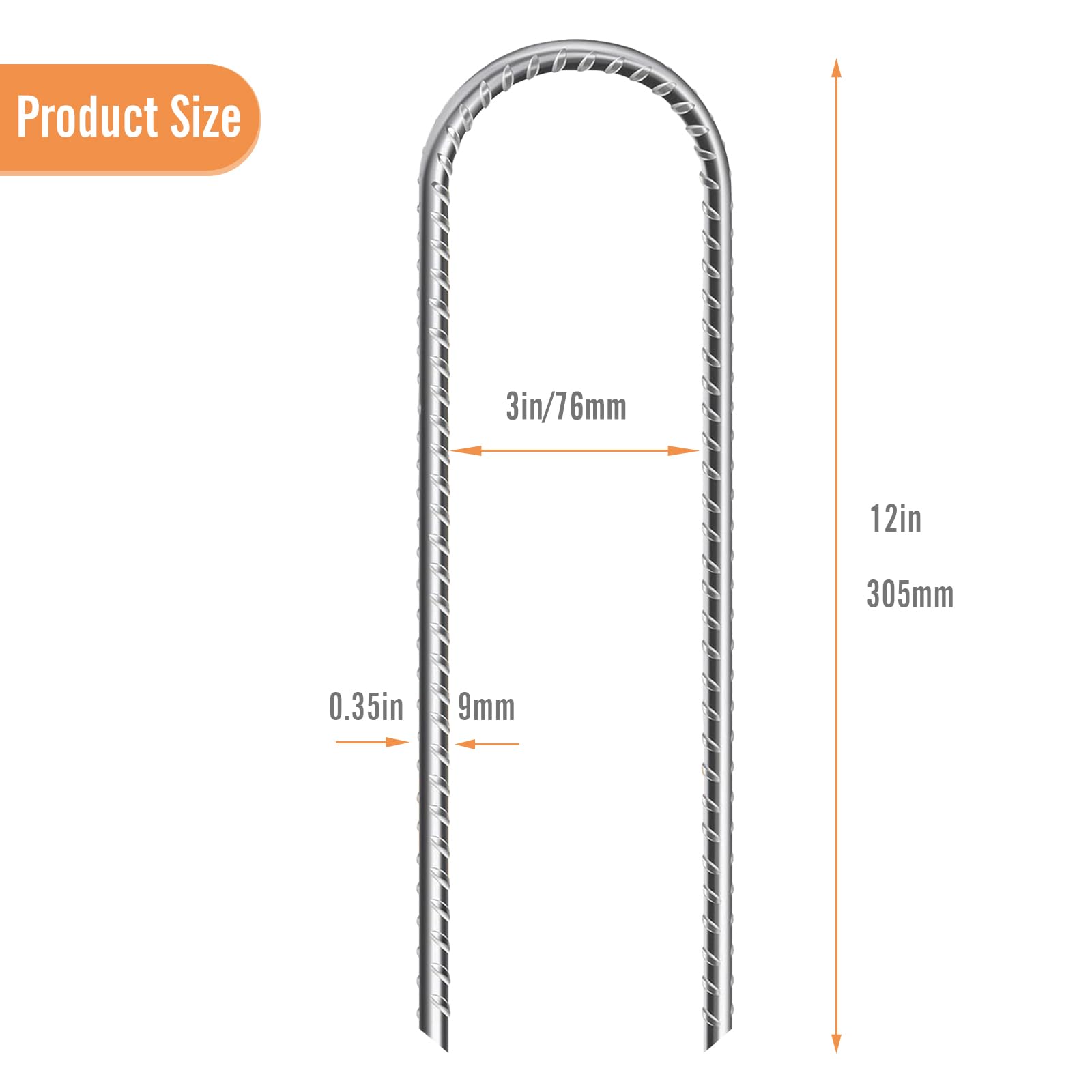 Trampoline Stake, U Shape Ground Stakes, Galvanized Rebar Stakes 12 Inch, (10 Pack) Trampoline Ground Stake, Ideal For Securing