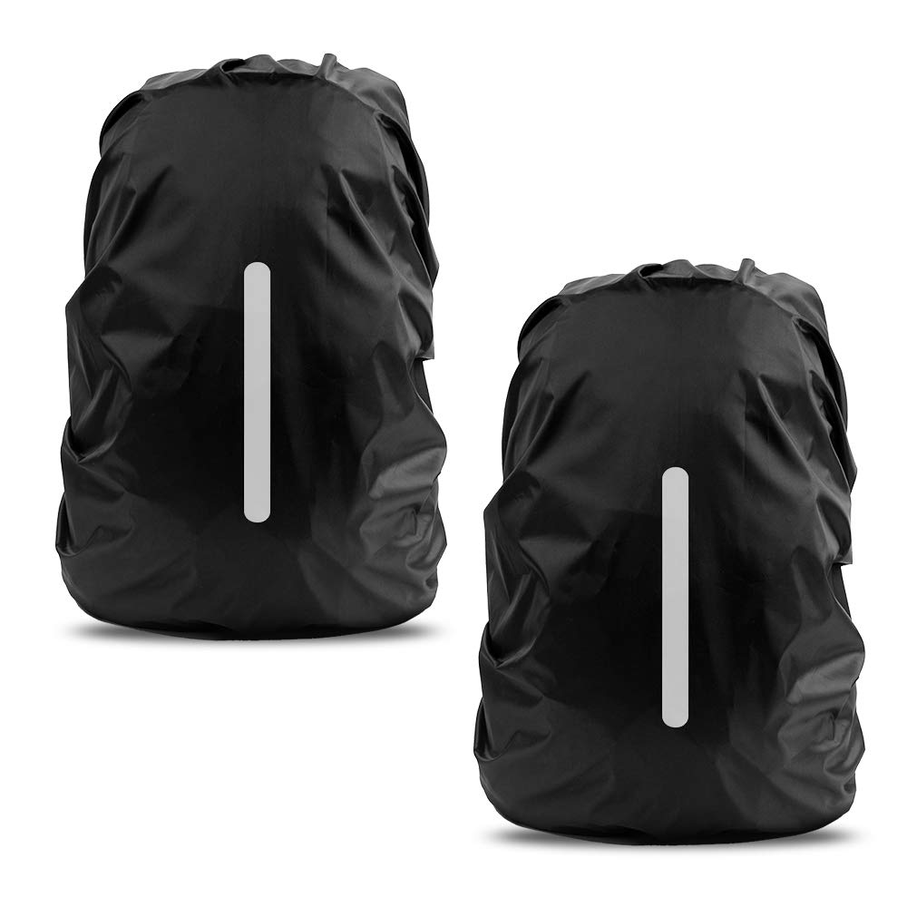 Lama 2Pcs Waterproof Rain Cover For Backpack, Reflective Rainproof Protector For Anti-Dust And Anti-Theft M 30L-40L Black