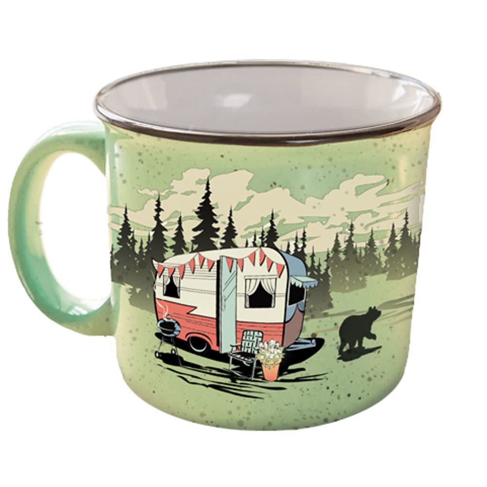 Ceramic Coffee Mug - 15 Oz Retro Inspired Camping Mug - For Hot & Cold Drinks - Works As A Tea, Soup, & Coffee Mug - Stylish, Ve