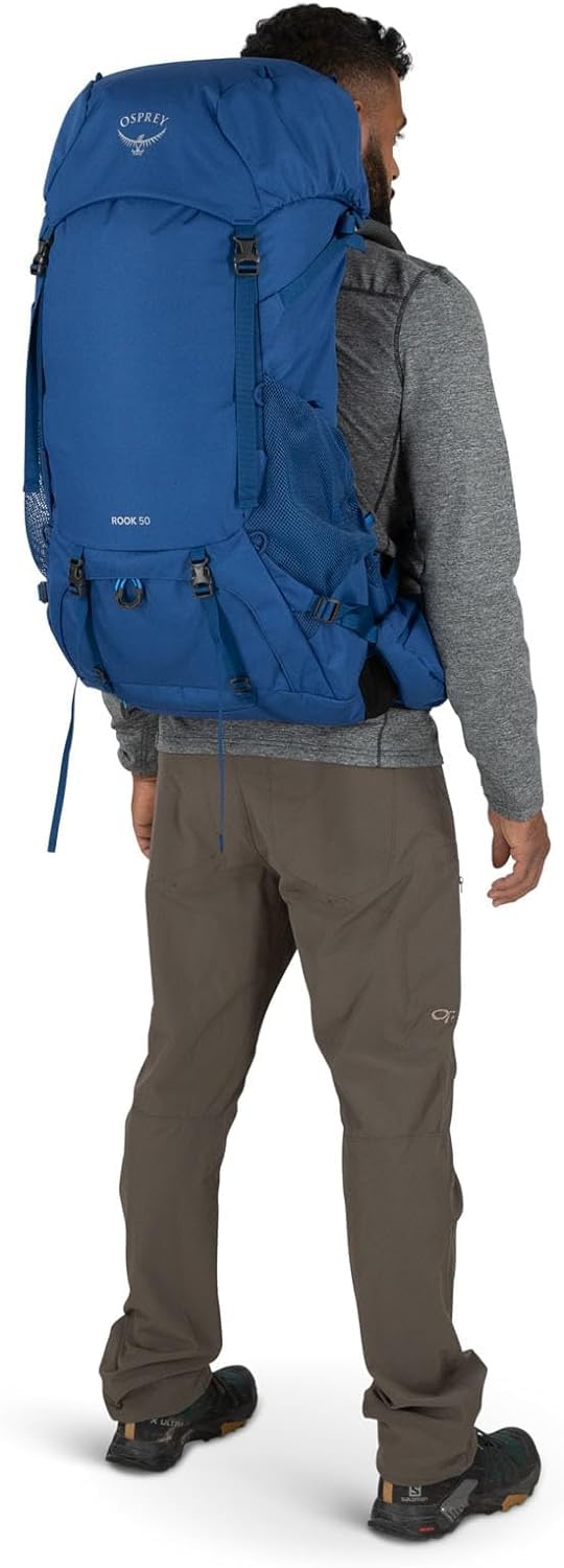 Osprey Rook 50L Mens Backpacking Backpack, Astology Blue/Blue Flame