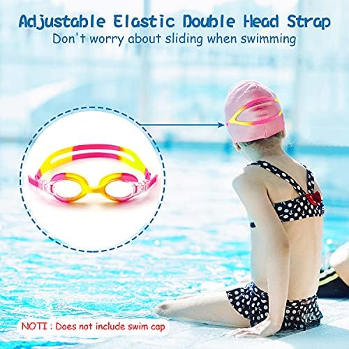 Cooloo Kids Goggles For Swimming For Age 3-15, 2 Pack Kids Swim Goggles With Nose Cover, No Leaking, Anti-Fog, Waterproof, Pink+