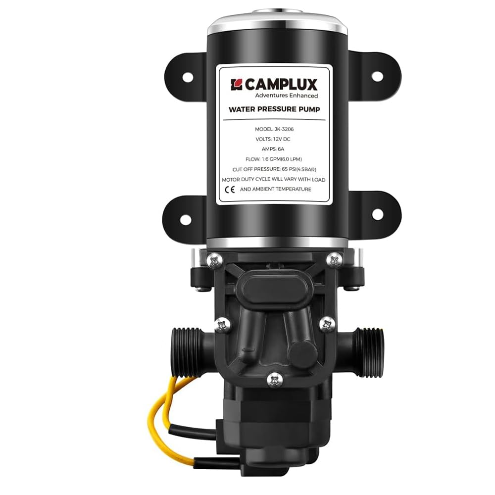 CAMPLUX 12V Water Pump, Pressure Diaphragm Pump 1.6 GPM for RV Caravan Marine