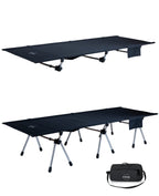 Iclimb Super Easy Assemble Folding Cot Ultralight Compact Heavy Duty With Carry Bag For Adults Camping Backpacking (Black, Two H