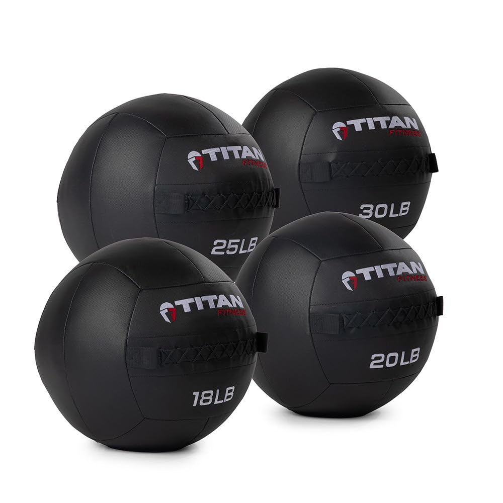 Titan Fitness 18 Lb - 30 Lb Soft Shell Medicine Wall Ball With Poly-Composite Laminate Cross Texture Non-Slip Grip For Throwing,