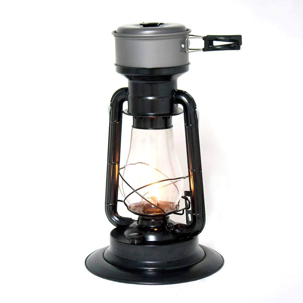 Rayo Heater Cooker Emergency Lantern, Non-Electric Fuel Lamp with Cooking Pot for Camping or Emergencies, 10-12 Hour Burn, Black