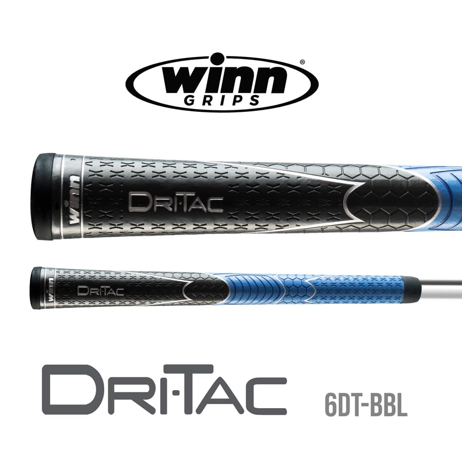 Winn Dri-Tac Midsize 13 Pieces Black/Blue Golf Grip - Non-Slip & Cushioned Comfort - Incredible Comfort & Moisture-Wicking - Sho