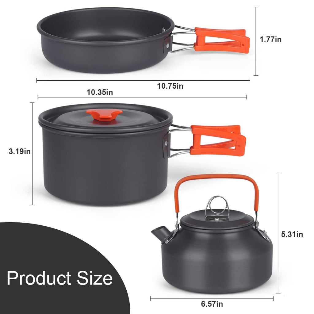 Bisgear Camping Cookware Kettle Backpacking Stove Mess Kit, Camping Pots And Pans Set With Cups Plates Utensils, Camping Kitchen