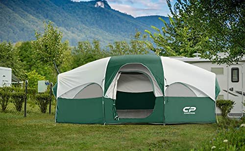 Campros Cp Tent-8-Person-Camping-Tents, Waterproof Windproof Family Tent, 5 Large Mesh Windows, Double Layer, Divided Curtain Fo
