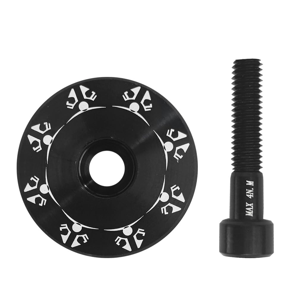Deying Bike Headset Cap With Aluminum Bolts 1-1/8 Stem Top Cap With Aluminum Alloy Bolt For Mtb, Road Bike (Black)