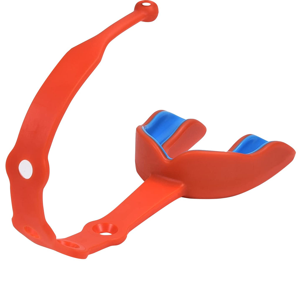Oral Mart Orange/Blue Strapped Youth Mouth Guard For Kids - Sports Mouthguard With Strap For Football, Ice Hockey, Lacrosse, Tae