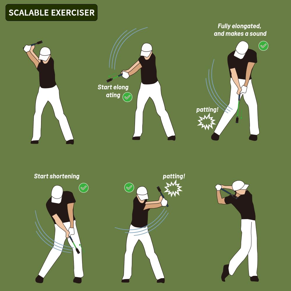 Wosofe Golf Swing Trainer Practice Training Aid Equipment Automatic Spring Retraction Anti-Slip Grip Speed Weight Configuration
