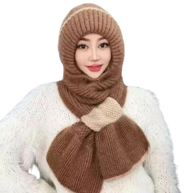 Topibaaz WomenS Knitted Hat Winter Plush Velvet Warm Woolen Cap Neck Scarf | Twist Color Fuzzy Slouchy Beanie Monkey Cap With M