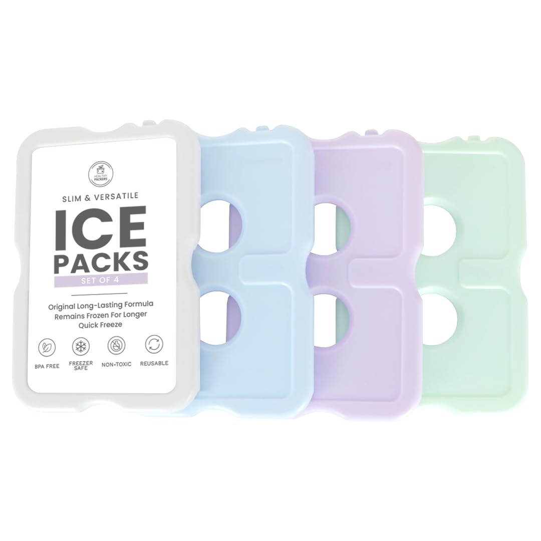 Healthy Packers Slim Long Lasting Ice Packs for Lunch Box (4 Pack), Pastel Cooler Ice Packs, Ice Packs for Lunch Boxes, Lunch Bo