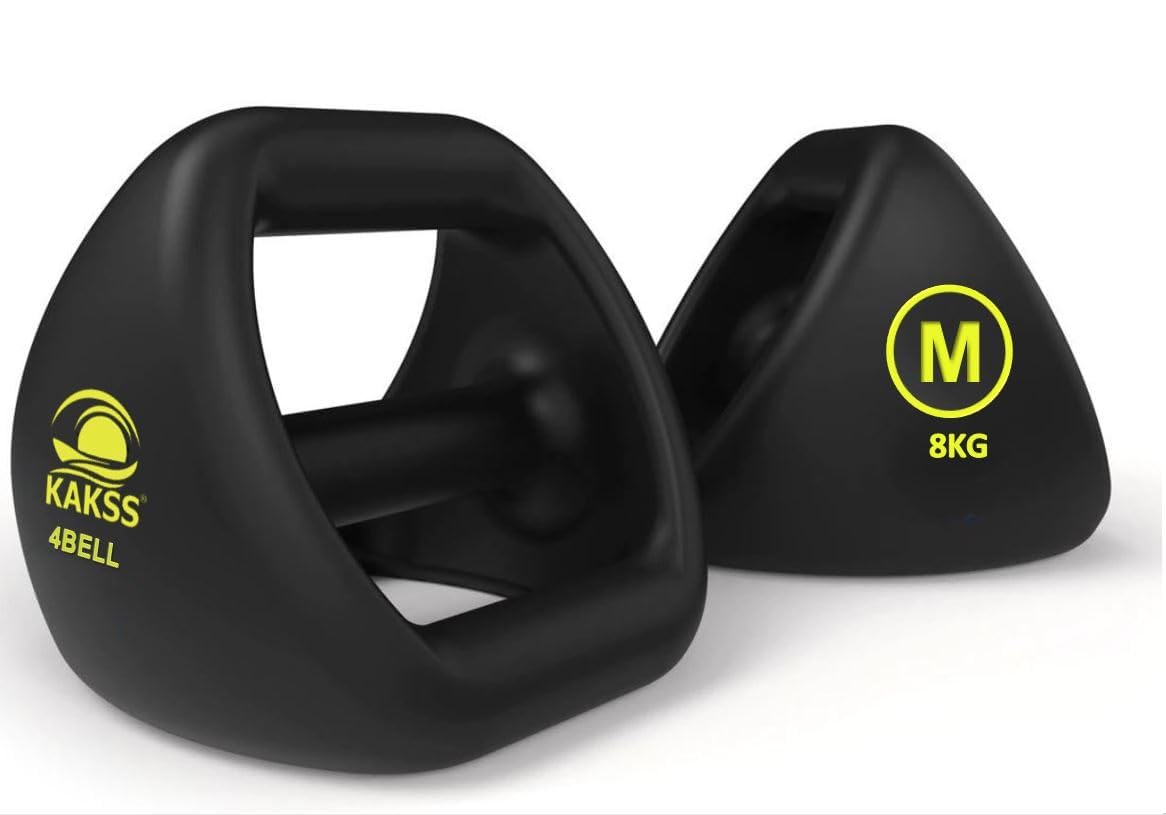 Kakss 4Bell 8Kg MultiFunctional Gym Weight, 4In1 Dumbbell Kettlebell PushUp Bar And Med Ball, Compact Rubberized Hand Weight
