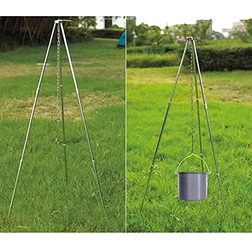 Yahpetes 31.5'' Camping Tripod 3 Sections Aluminum Telescopic Campfire Tripod Portable Outdoor Cooking Tripod (Sliver)