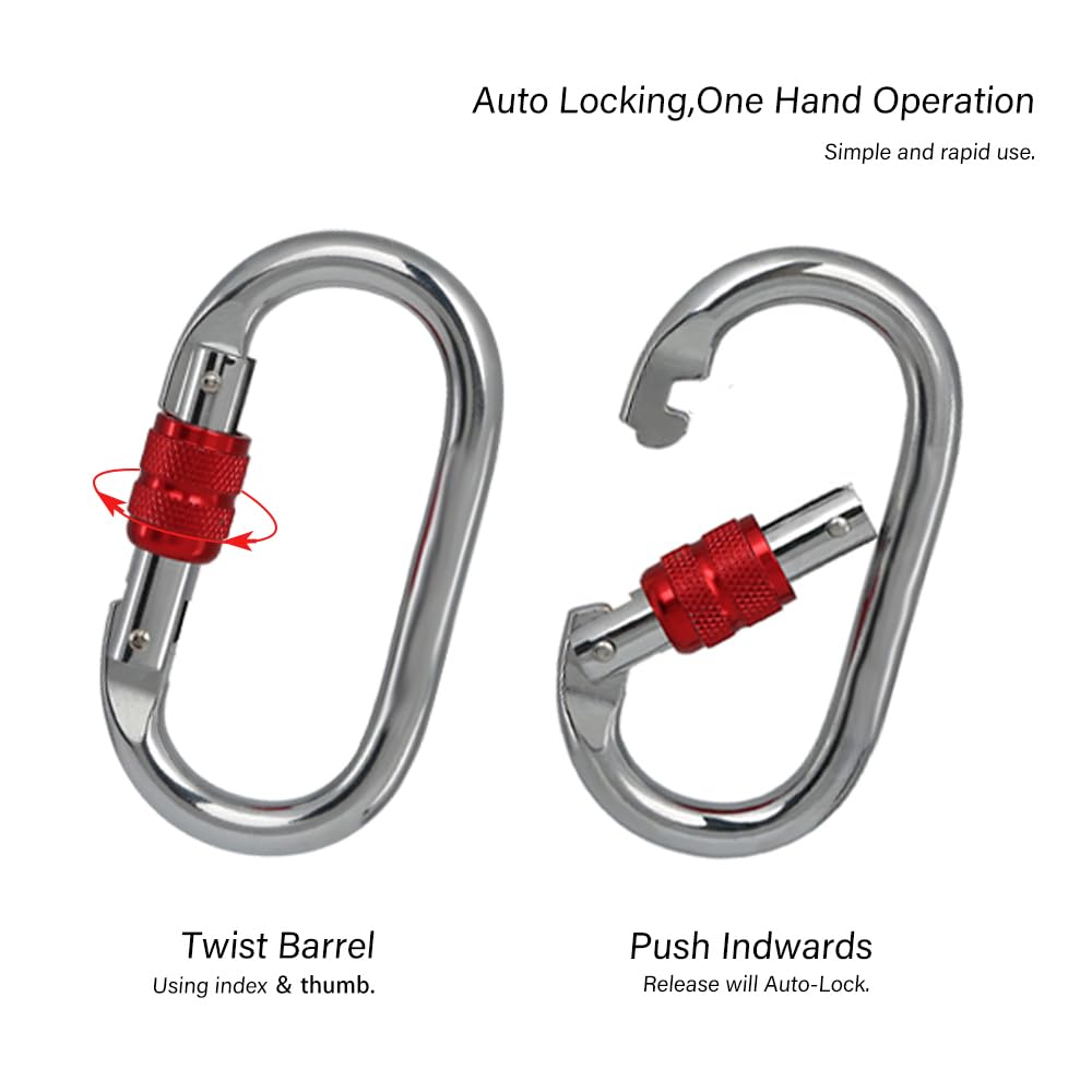 Heavy Duty Locking Climbing Carabiner Clip Ce Rated 25 Kn 5600 Lb Rugged Terrain Approved Industrial Strength Twist Lock Carabin
