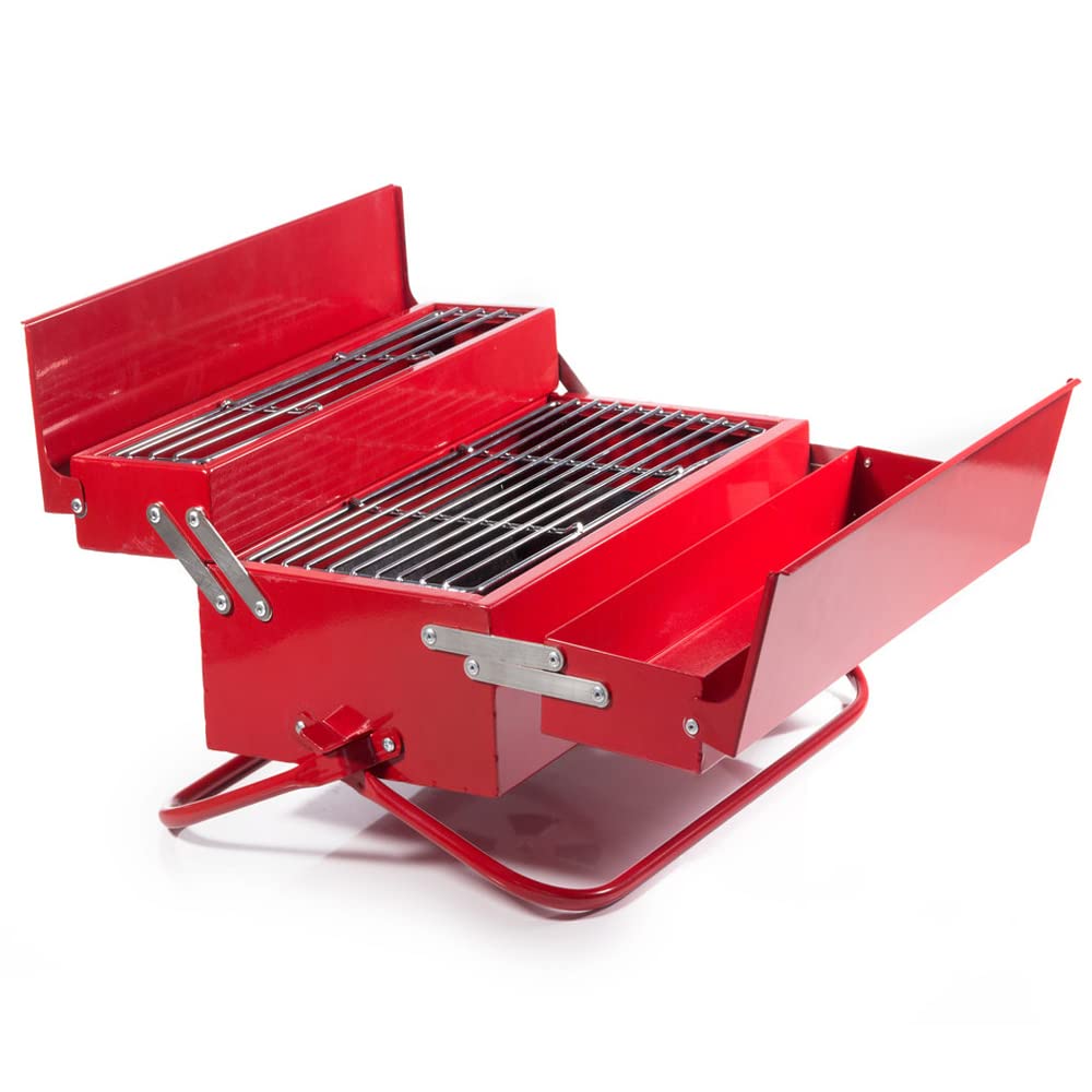 Suck Uk Portable Bbq Tool Box With Carry Handles-Perfect For Camping, Picnics And Alfresco Dining, 8.66 X 15.94 X 7.87 In, Red