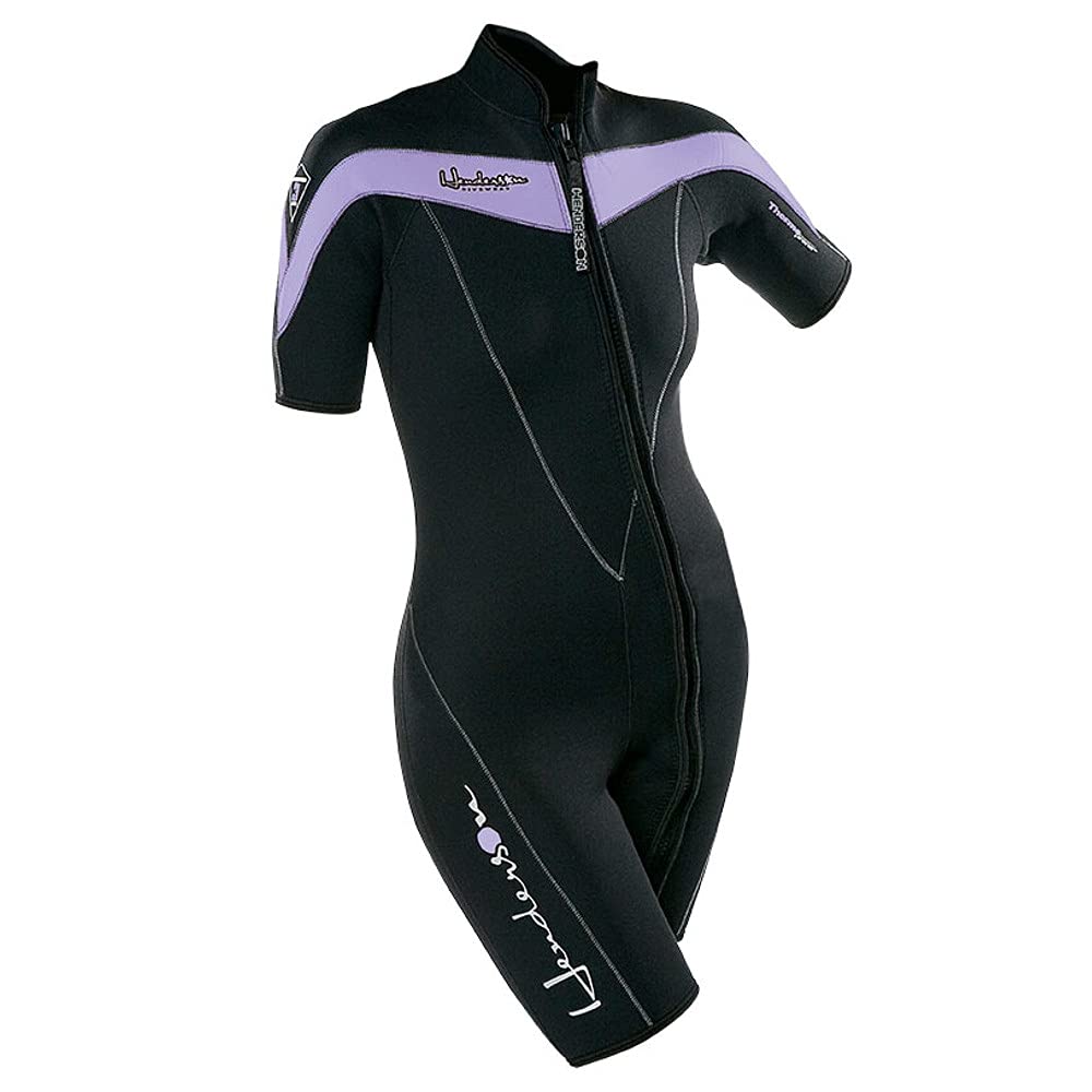 Henderson Women'S Thermoprene 3Mm Front Zip Shorty Springsuit, Black/Lavender, 20