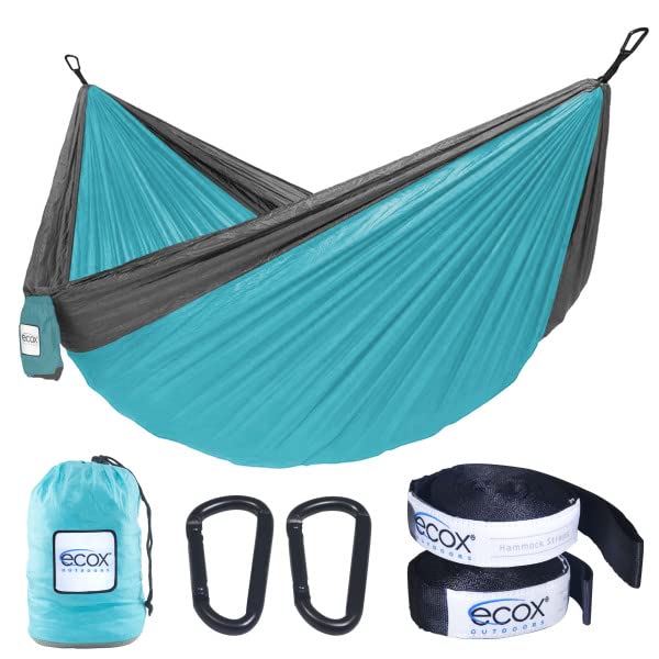 Ecox Outdoors Parachute Hammock Single With 2 Tree Straps, Portable Lightweight Nylon Comfortable For Backpacking, Camping, Trav