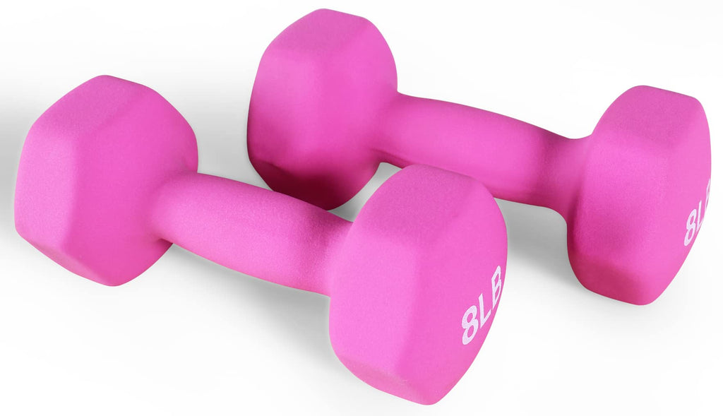 Fitvids Neoprene Dumbbell Hand Weights, Anti-Slip, Anti-Roll, Hex Shape Colorful, 8-Pound, Pair