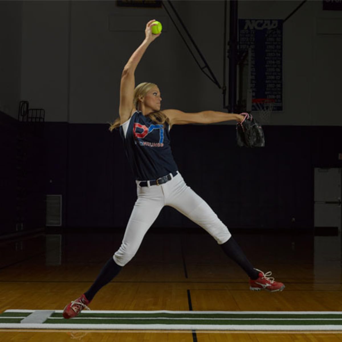 On Deck Sports 3' X 10' Indoor Non-Slip Jennie Finch Softball Pitching Lane Pro Mat With Rubber And Powerline