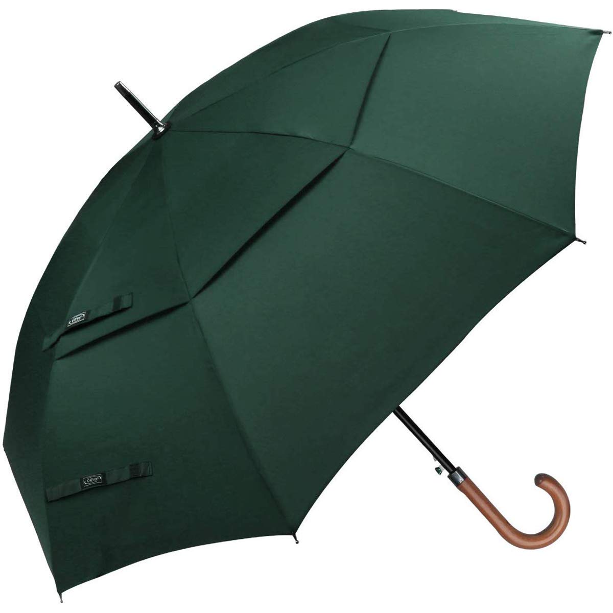 G4Free Wooden J Handle Classic Golf Umbrella Windproof Auto Open 52 Inch Large Oversized Double Canopy Vented Rainproof Cane Sti