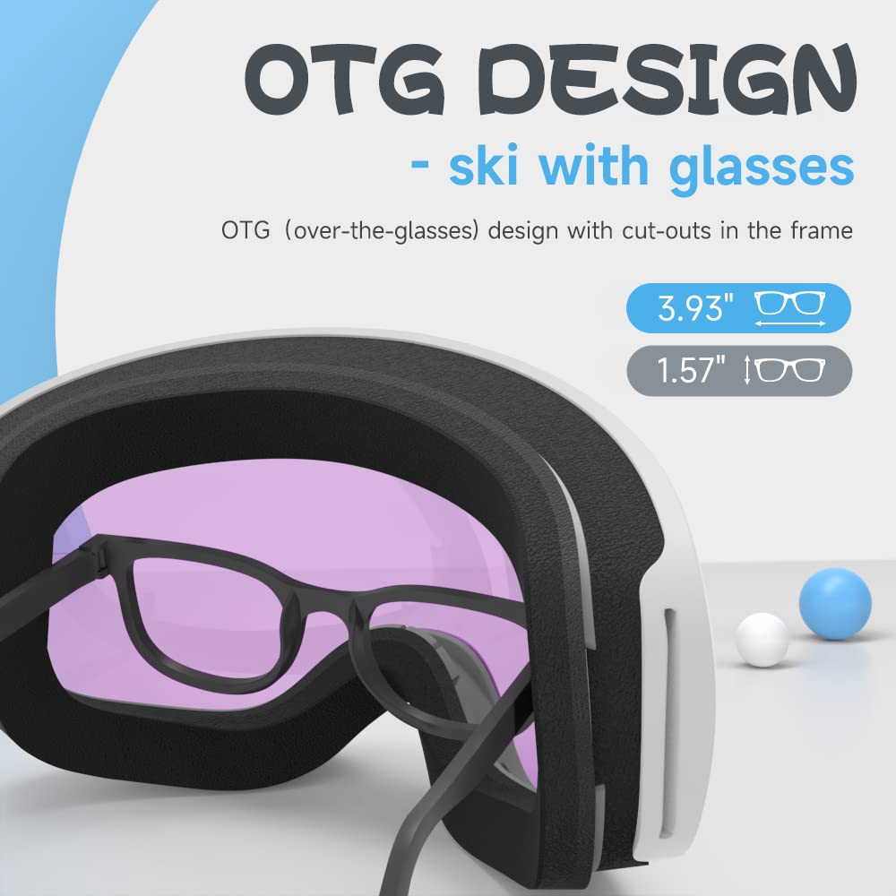 RIOROO Kids Ski Goggles, Toddler Snowboard Goggles For Boys Girls Aged 3-14, 100% UV Protection OTG Ski Goggles
