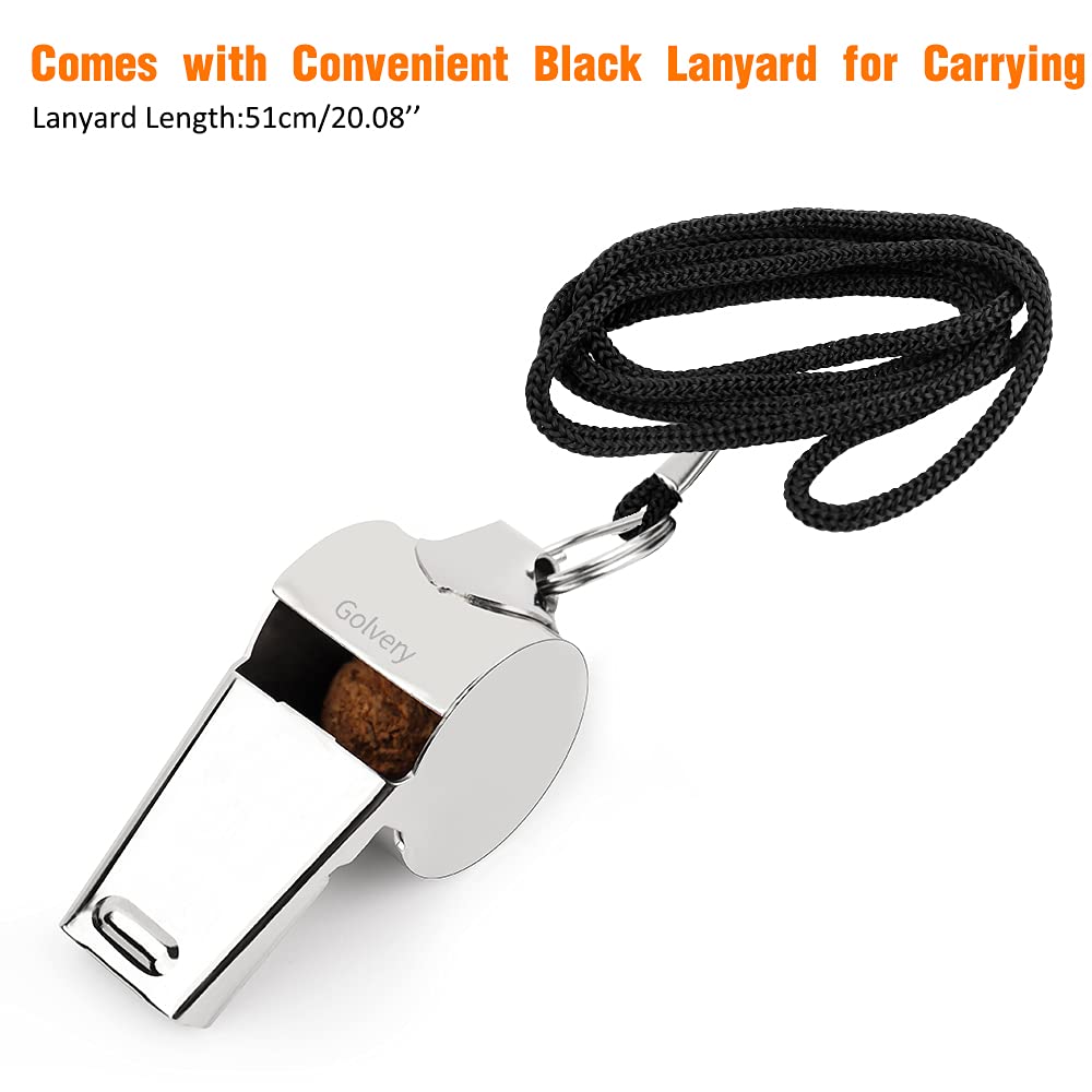 Golvery Metal Referee Coach Whistle - Stainless Steel - Crisp Sound Whistle With Lanyard For School Sports, Soccer, Football, Ba