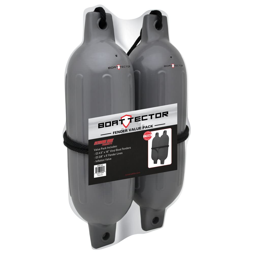 Extreme Max 3006.7444 Boattector Inflatable Fender Value 2-Pack - 4.5'' X 16'', Gray