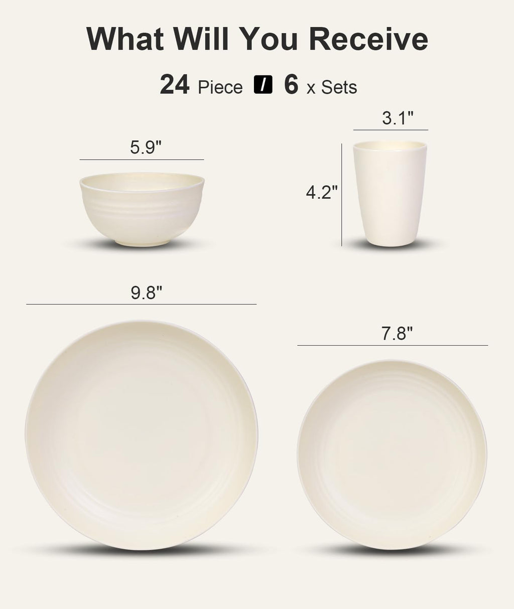 Quatish 24 Piece Plates And Bowls Sets For 6, Unbreakable Dinnerware Sets, Plastic Dish Set For Camping, Dishwasher Microwave Sa