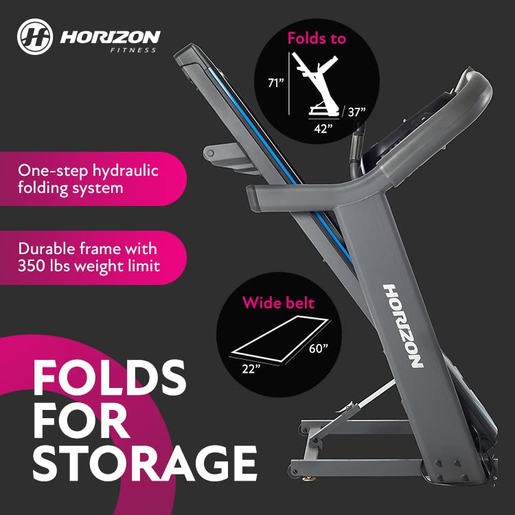 Horizon Fitness 7.4 At Studio Series Smart Treadmill With Bluetooth And Incline, Heavy Duty Folding Treadmill 350 Lbs Weight Cap