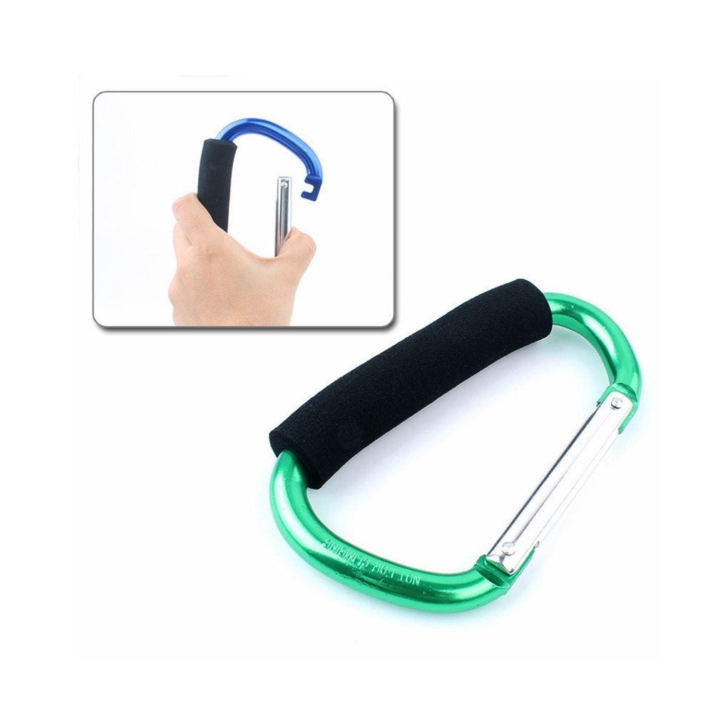 2X Carabiner Hook - 5.4'' Large Aluminum D-Style Carry Handle With Sponge For Shopping Bags Handbag Tote Stroller Carrying