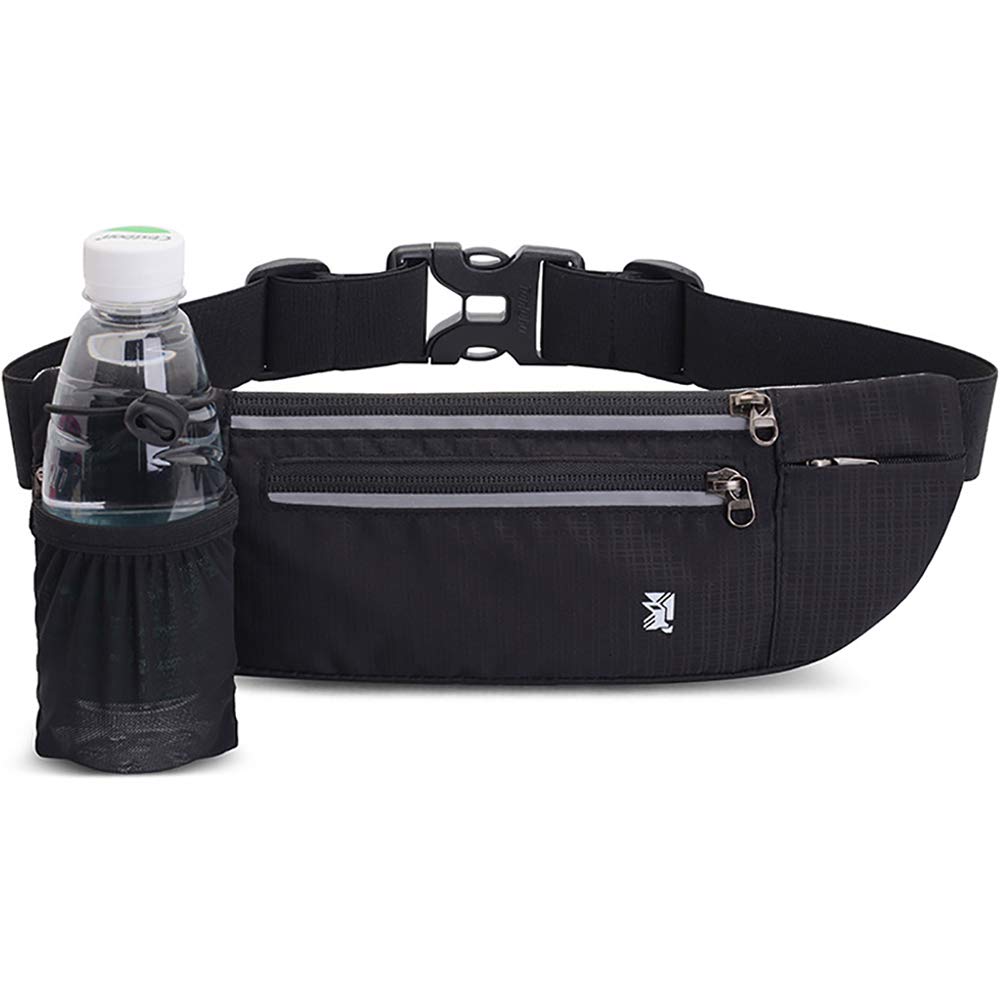 Peicees Fanny Pack with Water Bottle Holder Waist Bag for Men Women Water Resistant Lightweight Reflective Adjustable Running Be