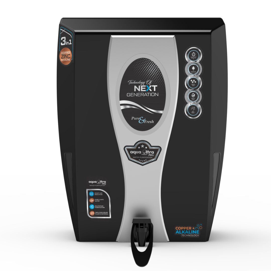 Aquaultra Ro+Uv+Uf Water Purifier ( Smart) Aqua Ultra Pro Black Fully Automatic With Copper +Zinc+ Alkaline 13-L Ro+Uv Uf+Tds Co