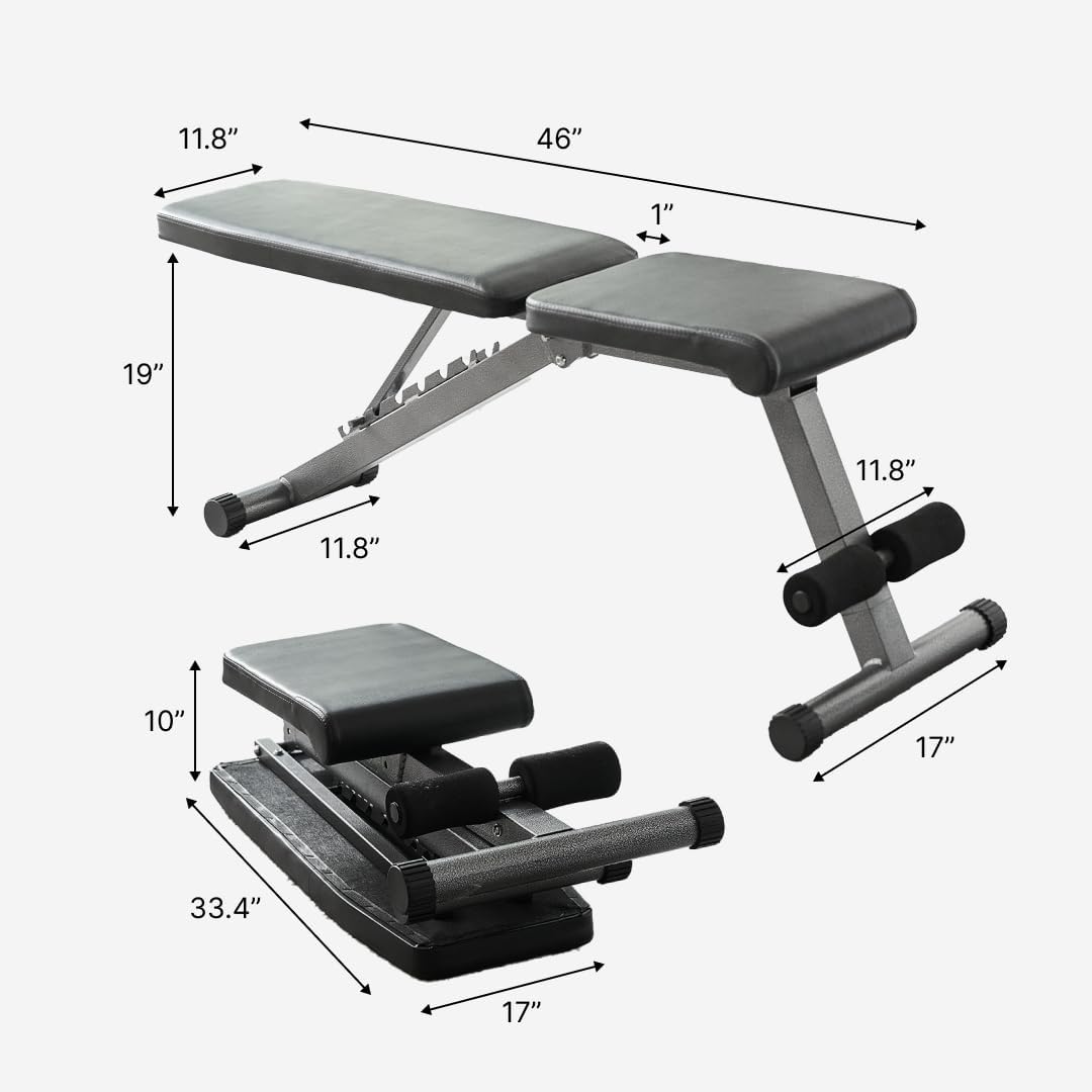 Finer Form 5-In-1 Weight Bench, Adjustable & Foldable For Bench Press, Strength Training And Full Body Workout. Perfect For Dumb